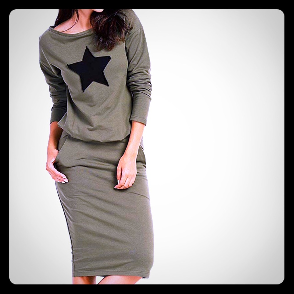NWT Cotton Army Dress Size M Star Embellishment
